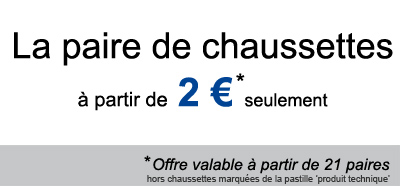 La paire de chaussette à partir de 2,50€ la paire (pour un lot de 20 paires)