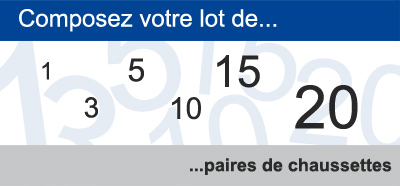 Choisissez votre lot de 1, 3, 5, 10, 15 et 20 paires de chaussettes